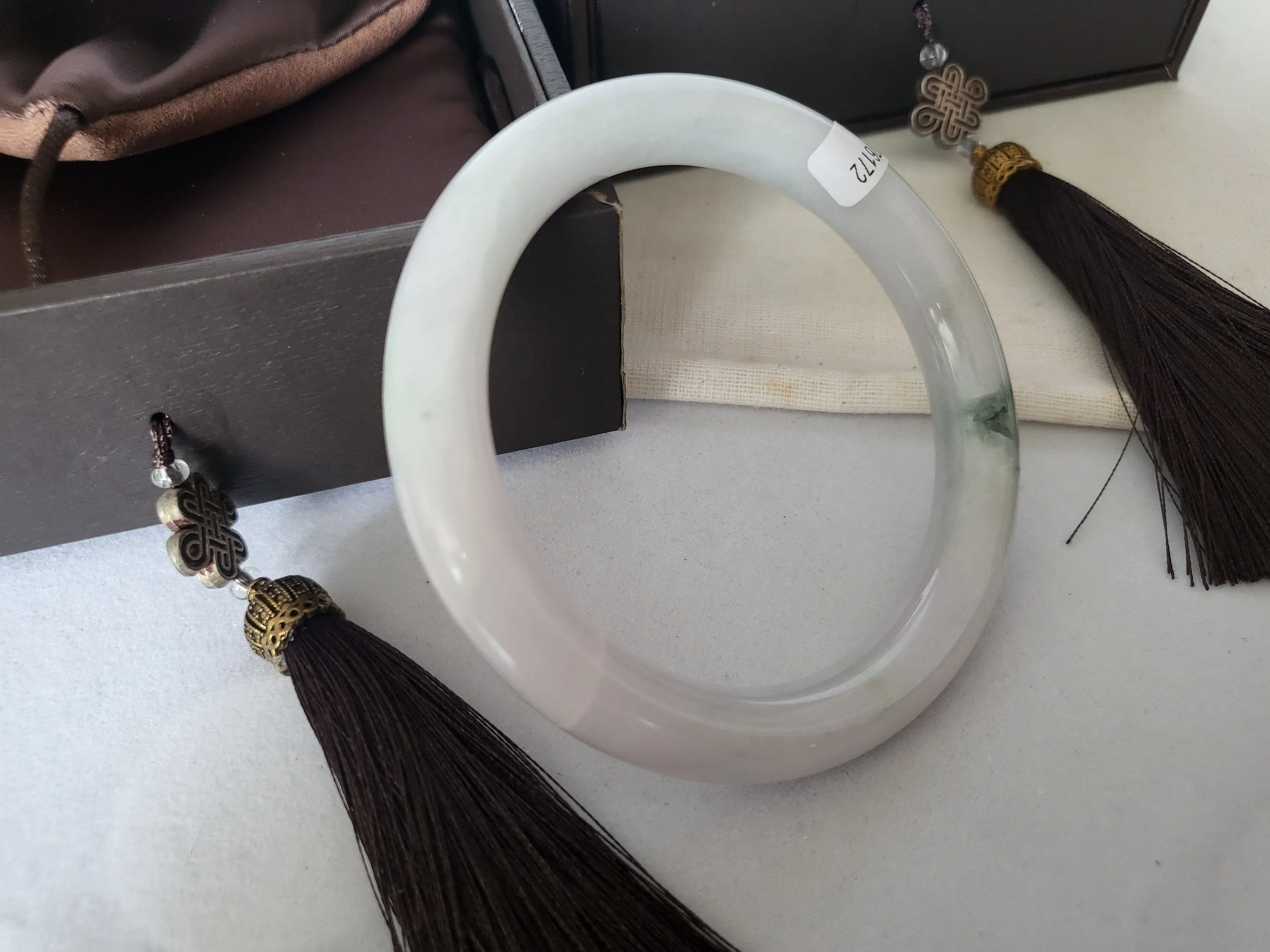 57 mm Jadeite Grade A Bangle Natural Burma Jade Lavender Green [WINTER ROSE COLLECTION]