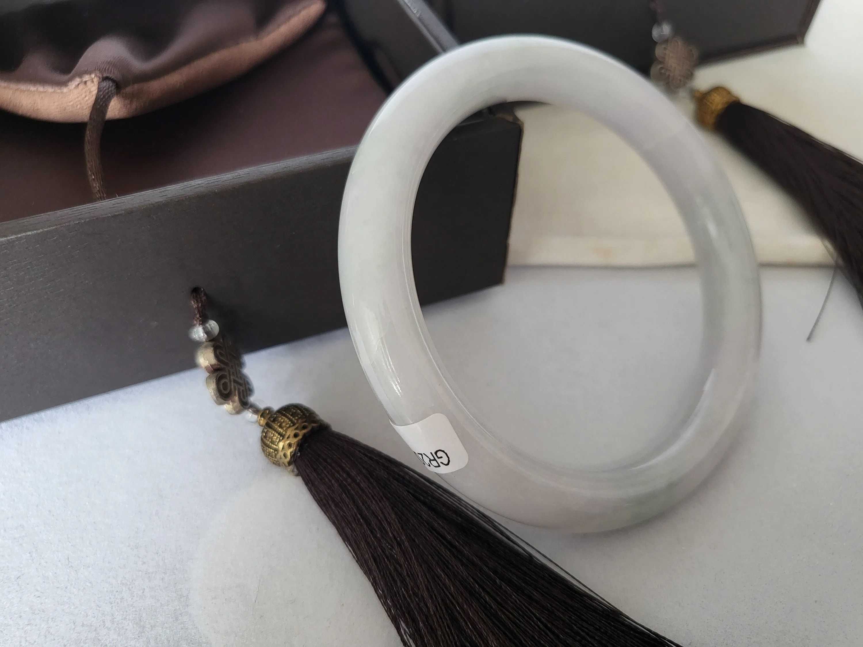 57 mm Jadeite Grade A Bangle Natural Burma Jade Lavender Green [WINTER ROSE COLLECTION]