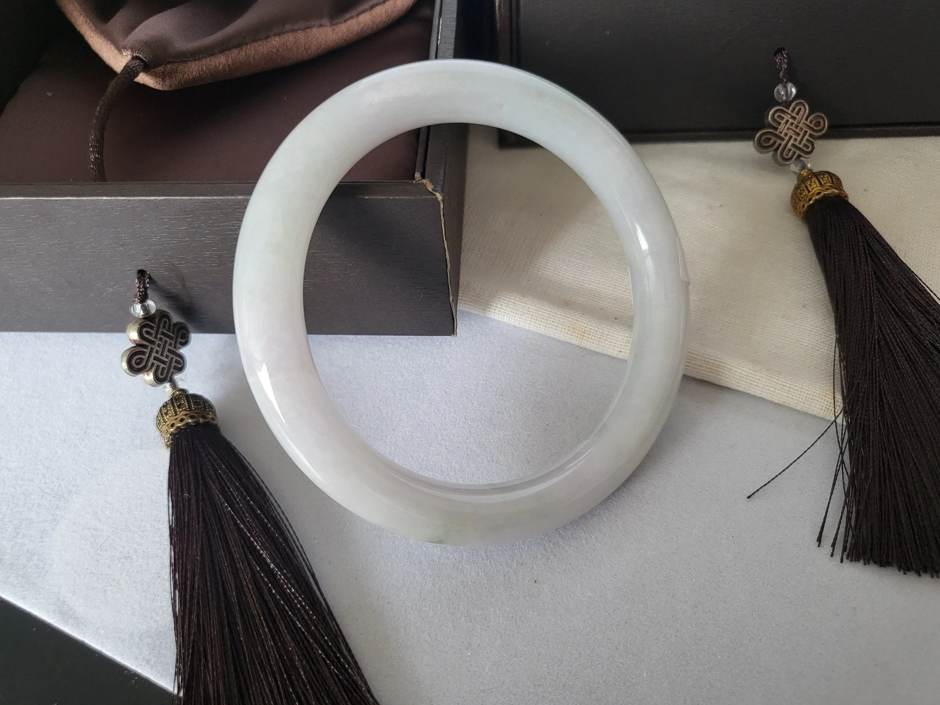 57 mm Jadeite Grade A Bangle Natural Burma Jade Lavender Green [WINTER ROSE COLLECTION]