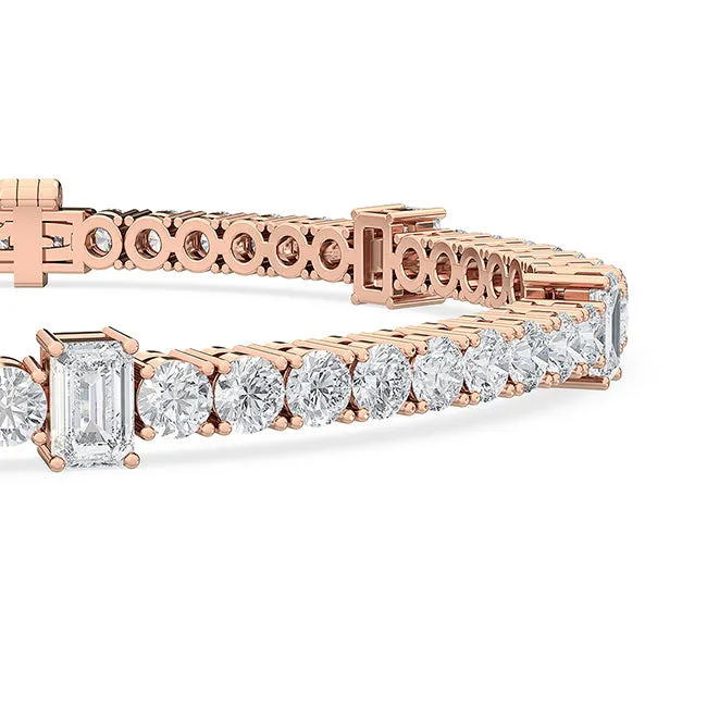 6.23ctw Round Brilliant & Emerald Cut Lab-Grown Diamond Station Tennis Bracelet in 14k Gold
