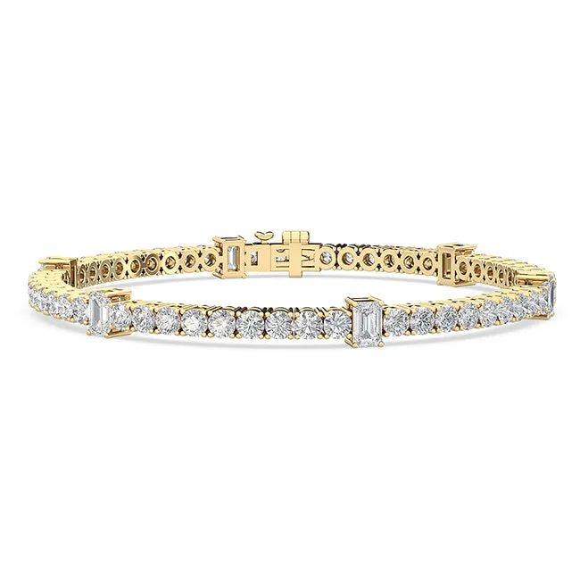 6.23ctw Round Brilliant & Emerald Cut Lab-Grown Diamond Station Tennis Bracelet in 14k Gold