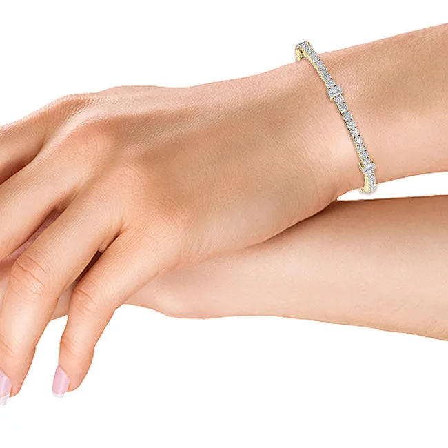 6.23ctw Round Brilliant & Emerald Cut Lab-Grown Diamond Station Tennis Bracelet in 14k Gold