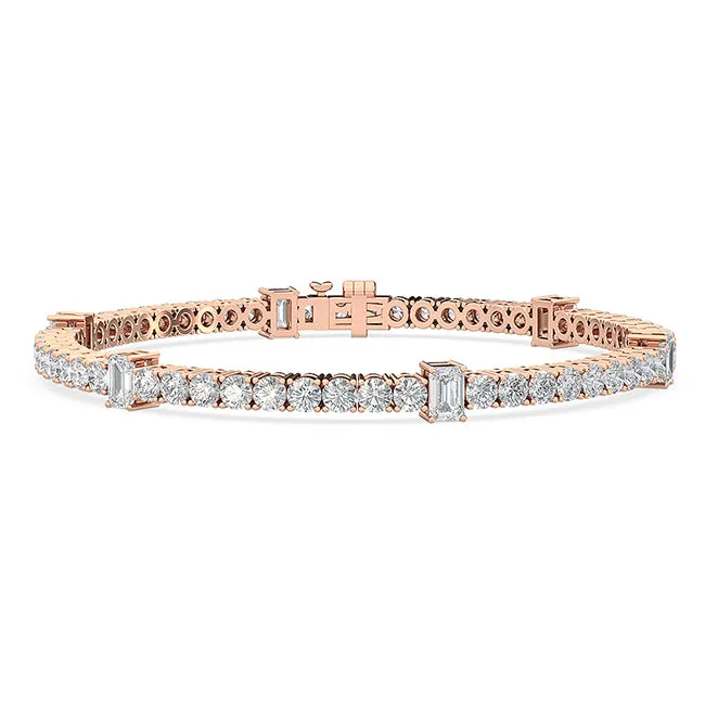 6.23ctw Round Brilliant & Emerald Cut Lab-Grown Diamond Station Tennis Bracelet in 14k Gold