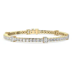 6.23ctw Round Brilliant & Emerald Cut Lab-Grown Diamond Station Tennis Bracelet in 14k Gold
