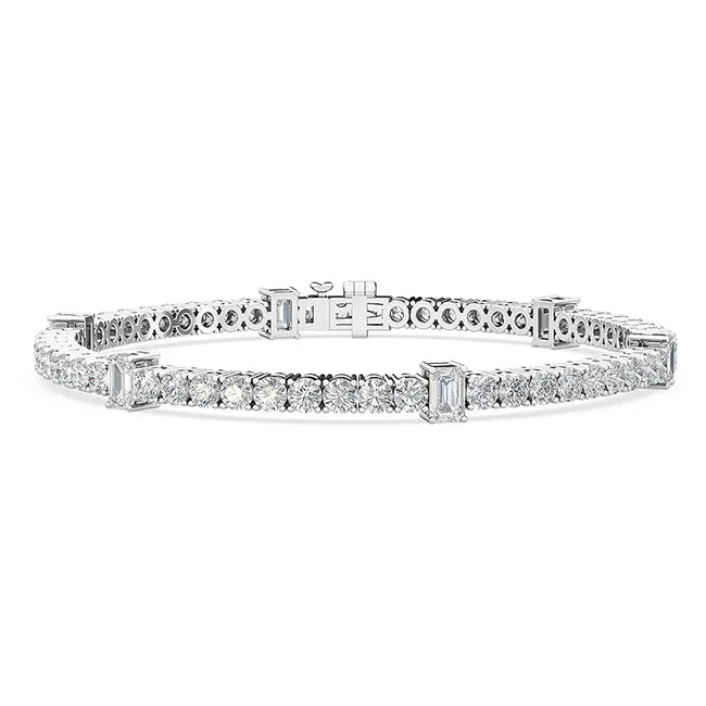 6.23ctw Round Brilliant & Emerald Cut Lab-Grown Diamond Station Tennis Bracelet in 14k Gold