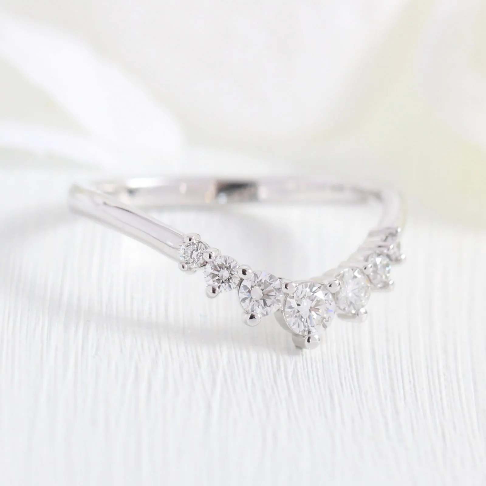7 Stone Diamond Wedding Ring in Curved Contour Band