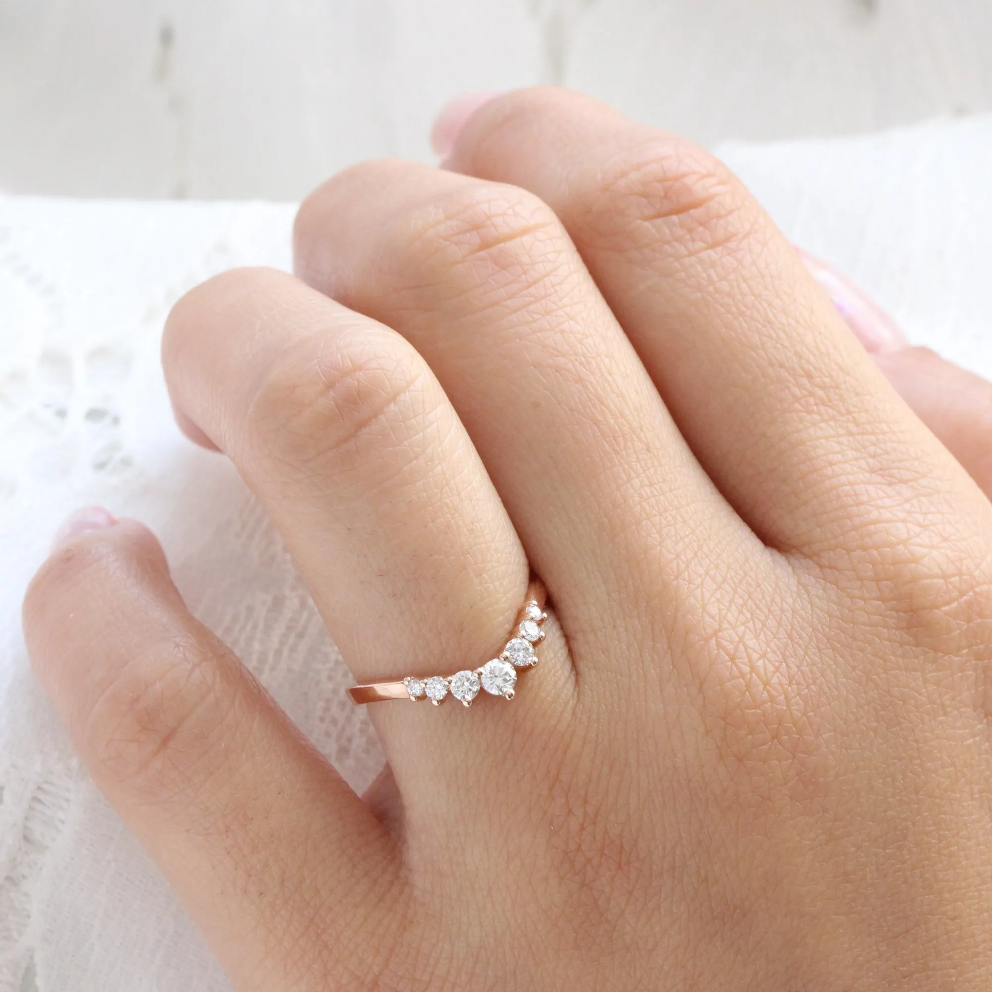 7 Stone Diamond Wedding Ring in Curved Contour Band