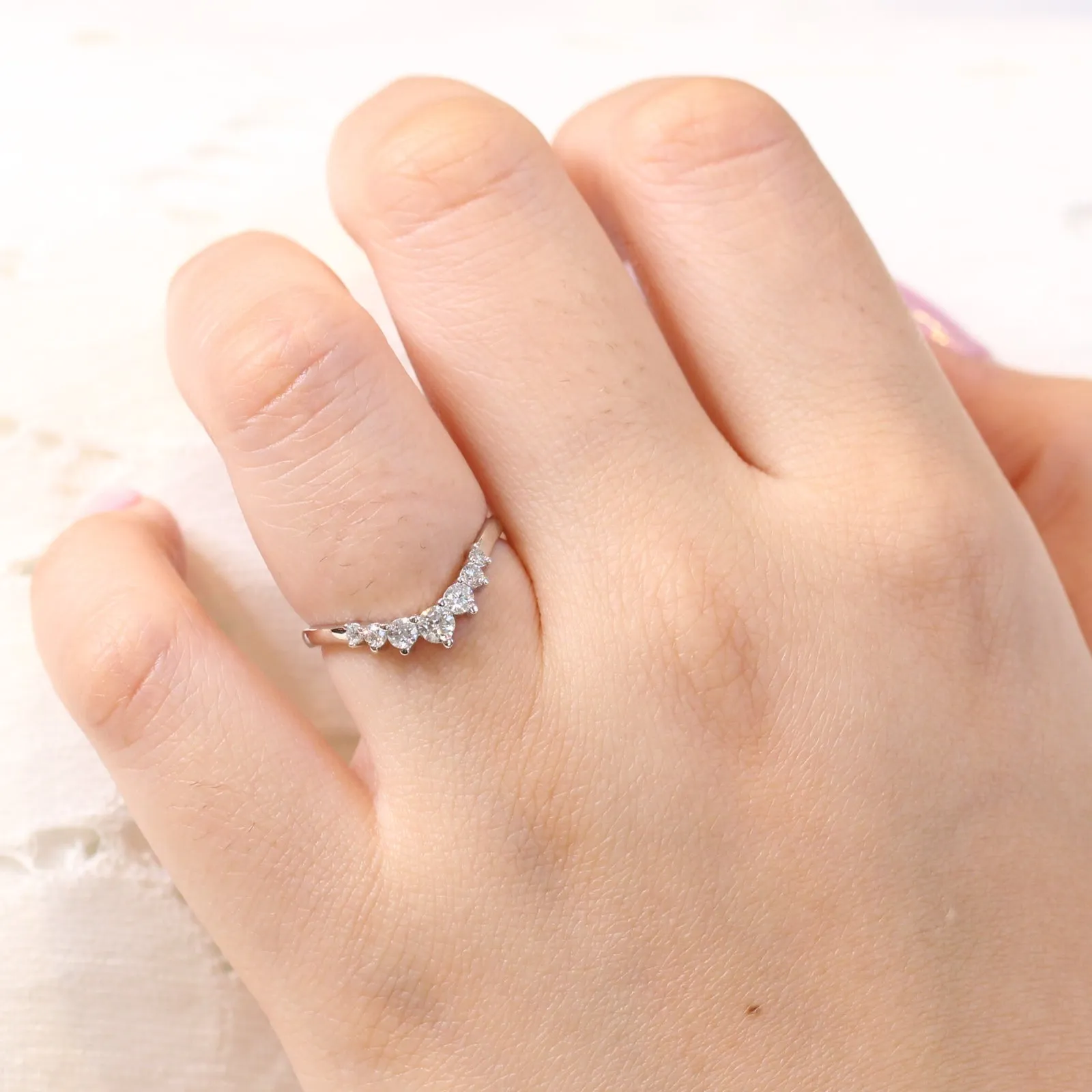 7 Stone Diamond Wedding Ring in Curved Contour Band
