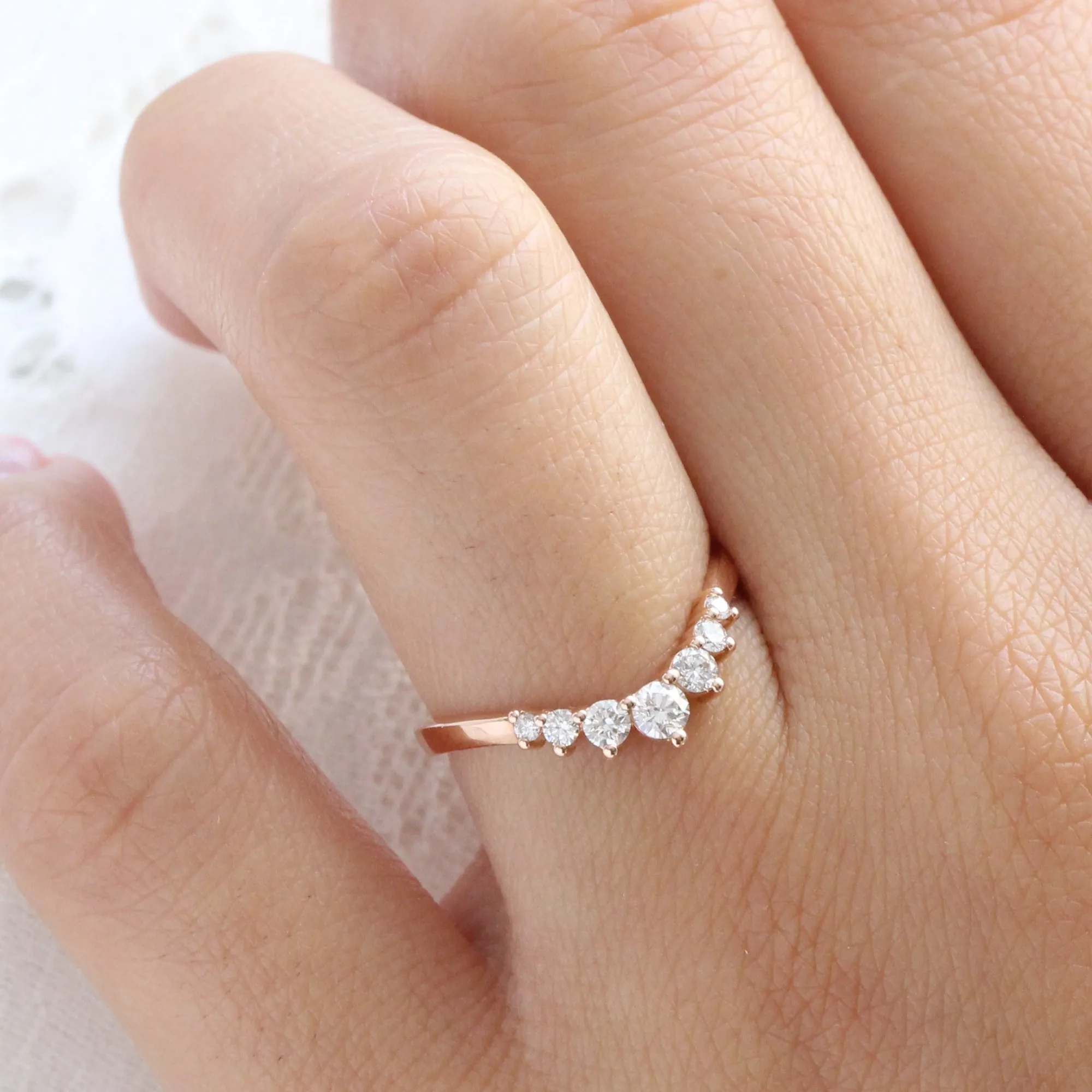 7 Stone Diamond Wedding Ring in Curved Contour Band