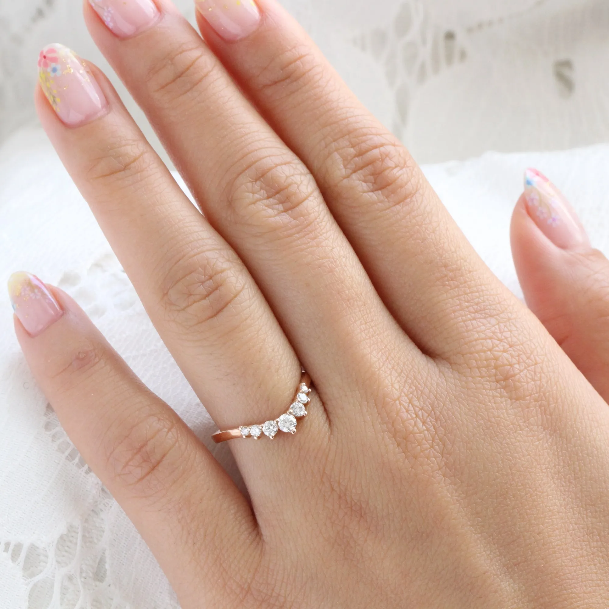 7 Stone Diamond Wedding Ring in Curved Contour Band