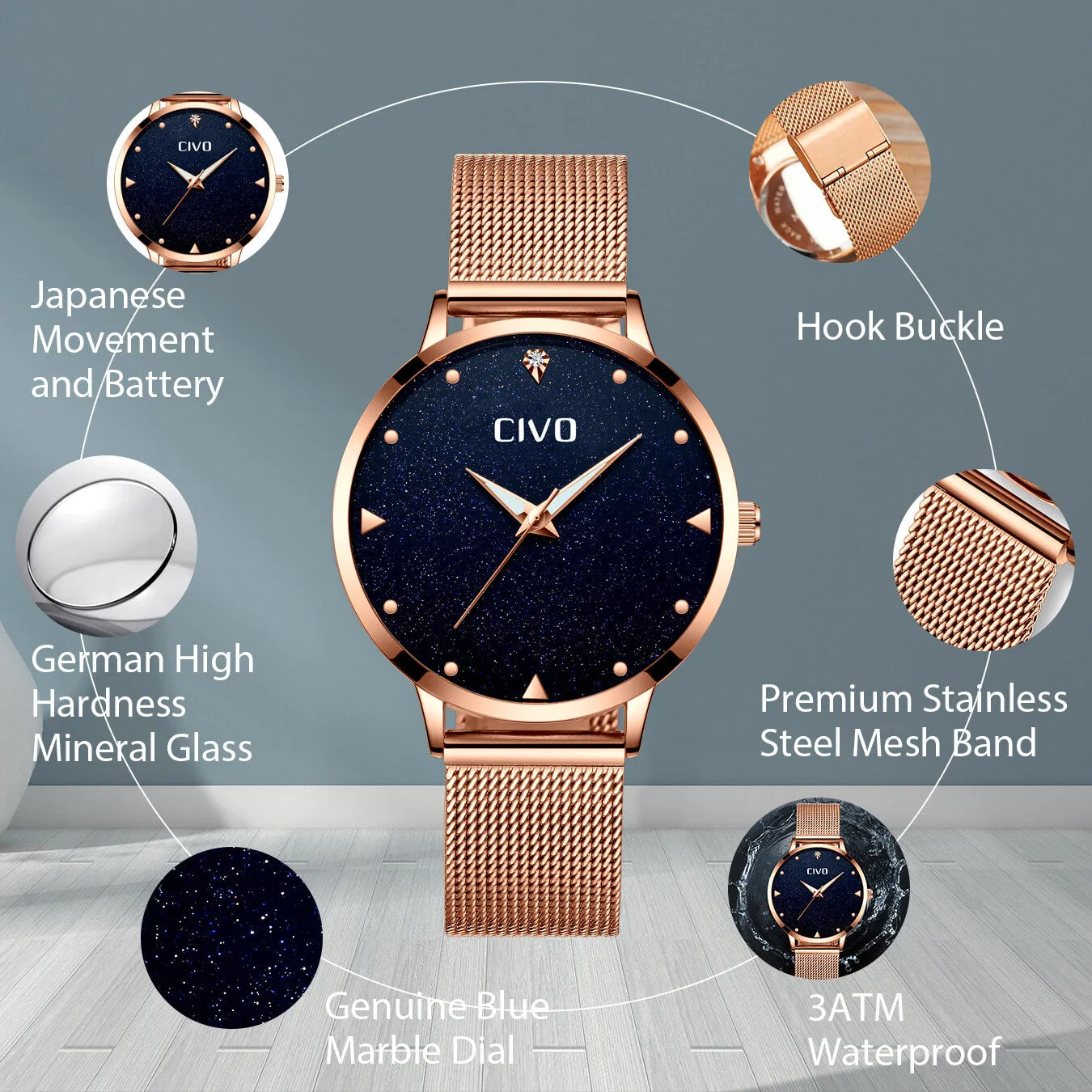 8002C | Quartz Women Watch | Mesh Band
