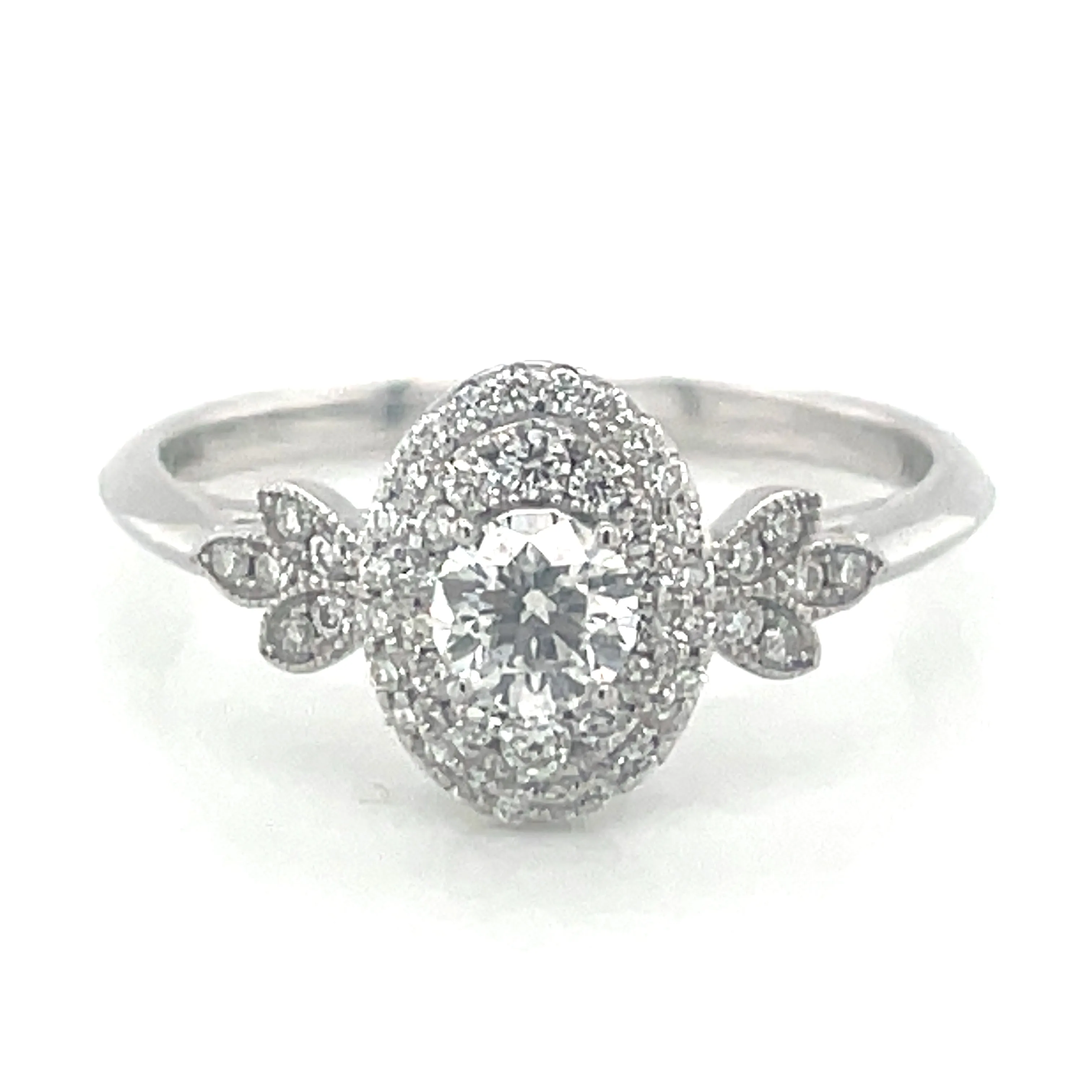 9ct White Gold 0.44ct Double Oval Halo Diamond Engagement Ring
