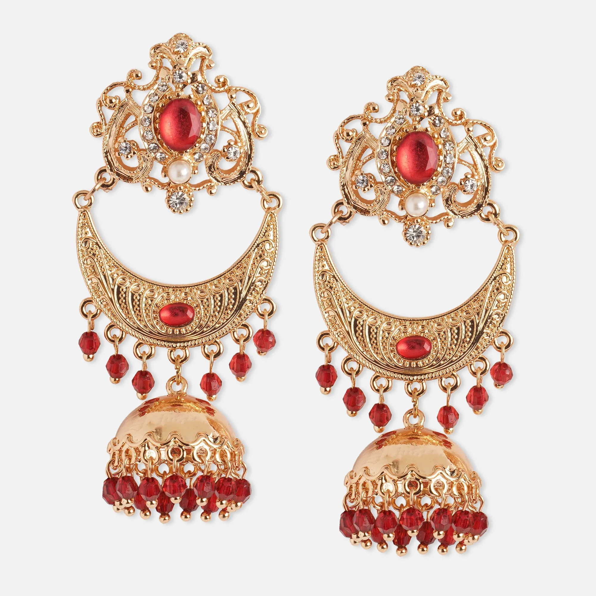 Accessorize London Women's Red Golden Jhumkas