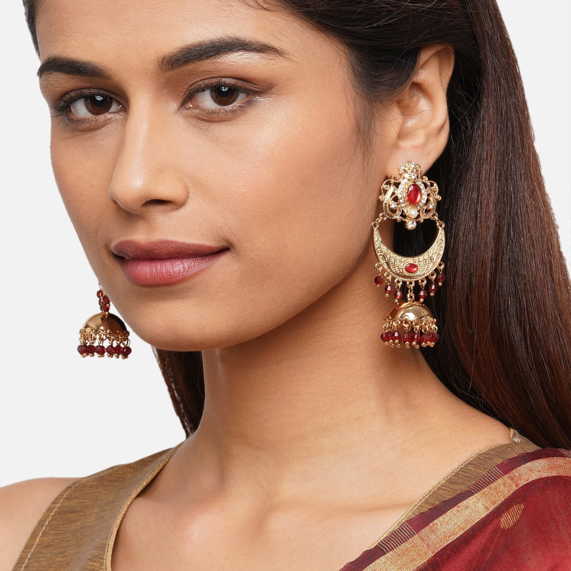 Accessorize London Women's Red Golden Jhumkas