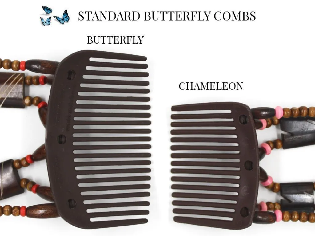African Butterfly Thick Hair Comb - Ndebele Brown 150
