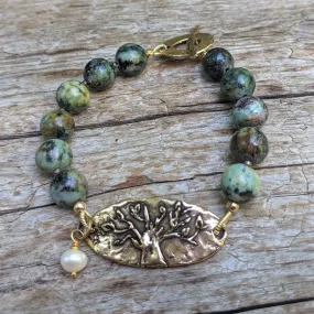 African Turquoise & Pearl Tree of Live Forest Green Bracelet