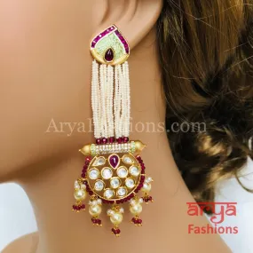 Anaira Ruby Mint Green Meenakari Kundan Jhumka with Pearl drops and multiple fine strands of Pearls