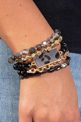 Animal Print and Crystal Stacked Bracelets