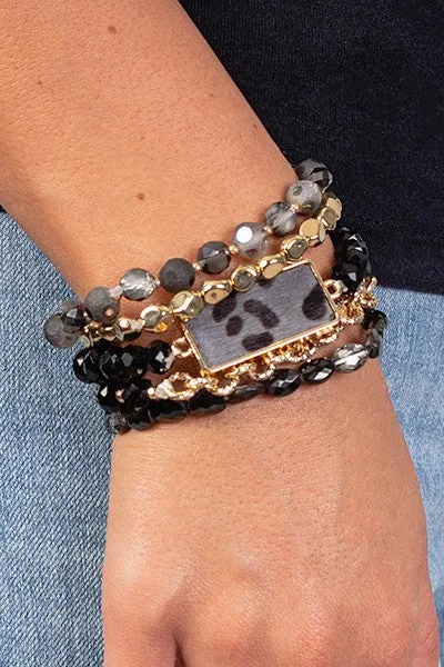 Animal Print and Crystal Stacked Bracelets