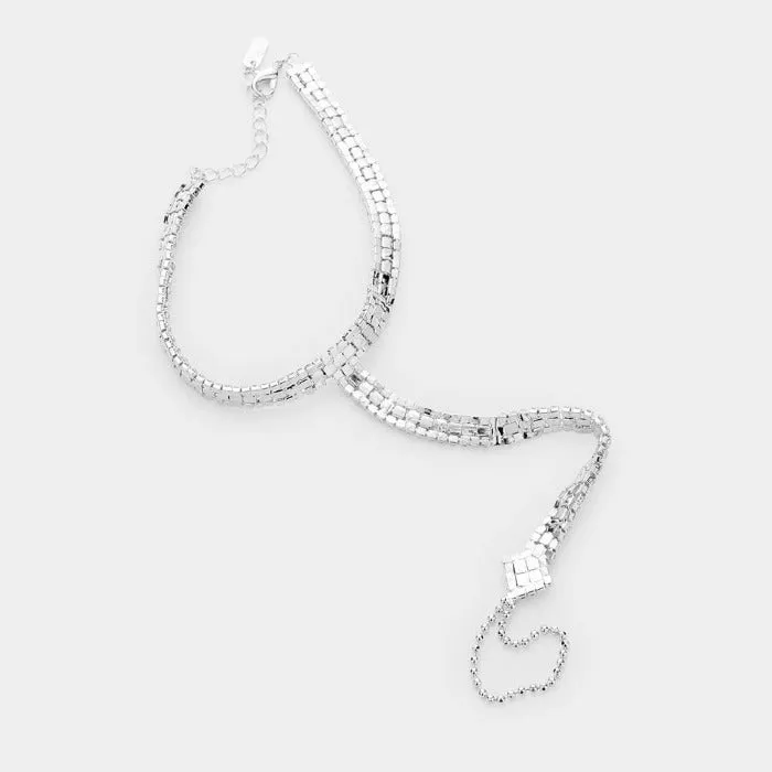Anklet Blue Rhinestone Silver Net Toe Ring