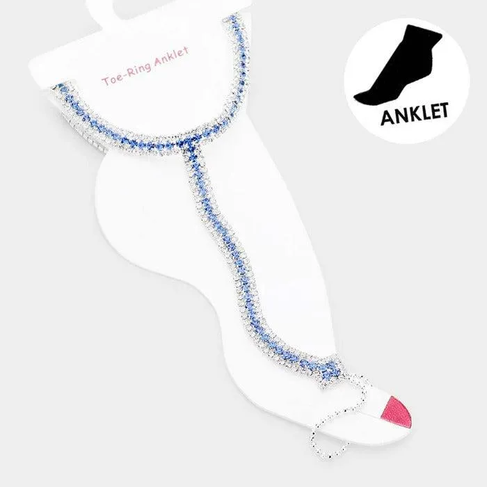 Anklet Blue Rhinestone Silver Net Toe Ring