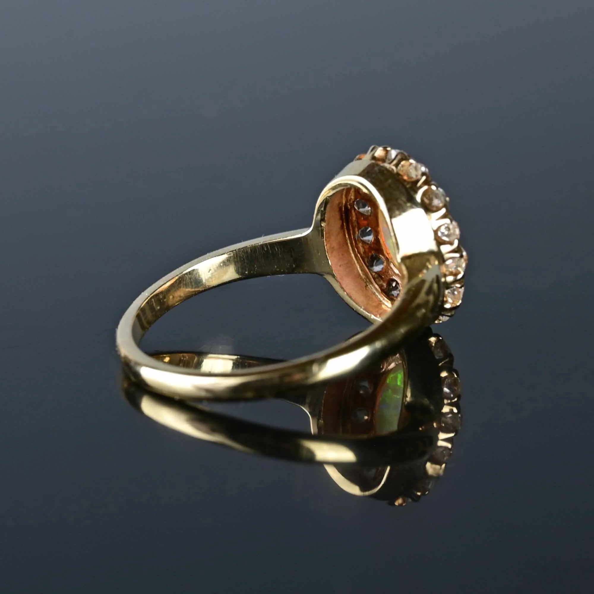 Antique Mine Cut Diamond Halo Opal Ring