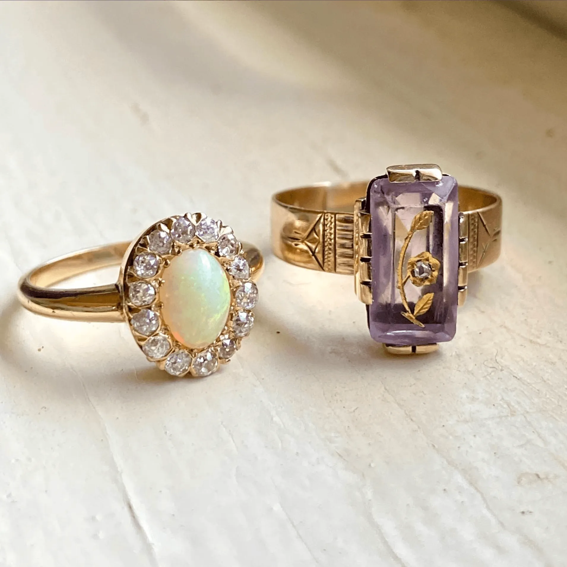 Antique Mine Cut Diamond Halo Opal Ring