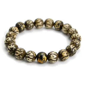 Arca Shell with Etched Om Mani Padme Om Mantra 10mm Rounds Stretch Bracelet