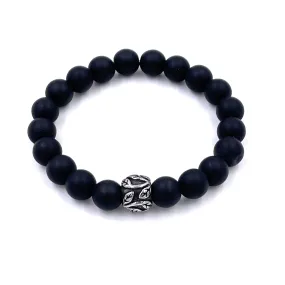 Ashley Gold Stretch Beaded Silver Leaf Men's Bracelet