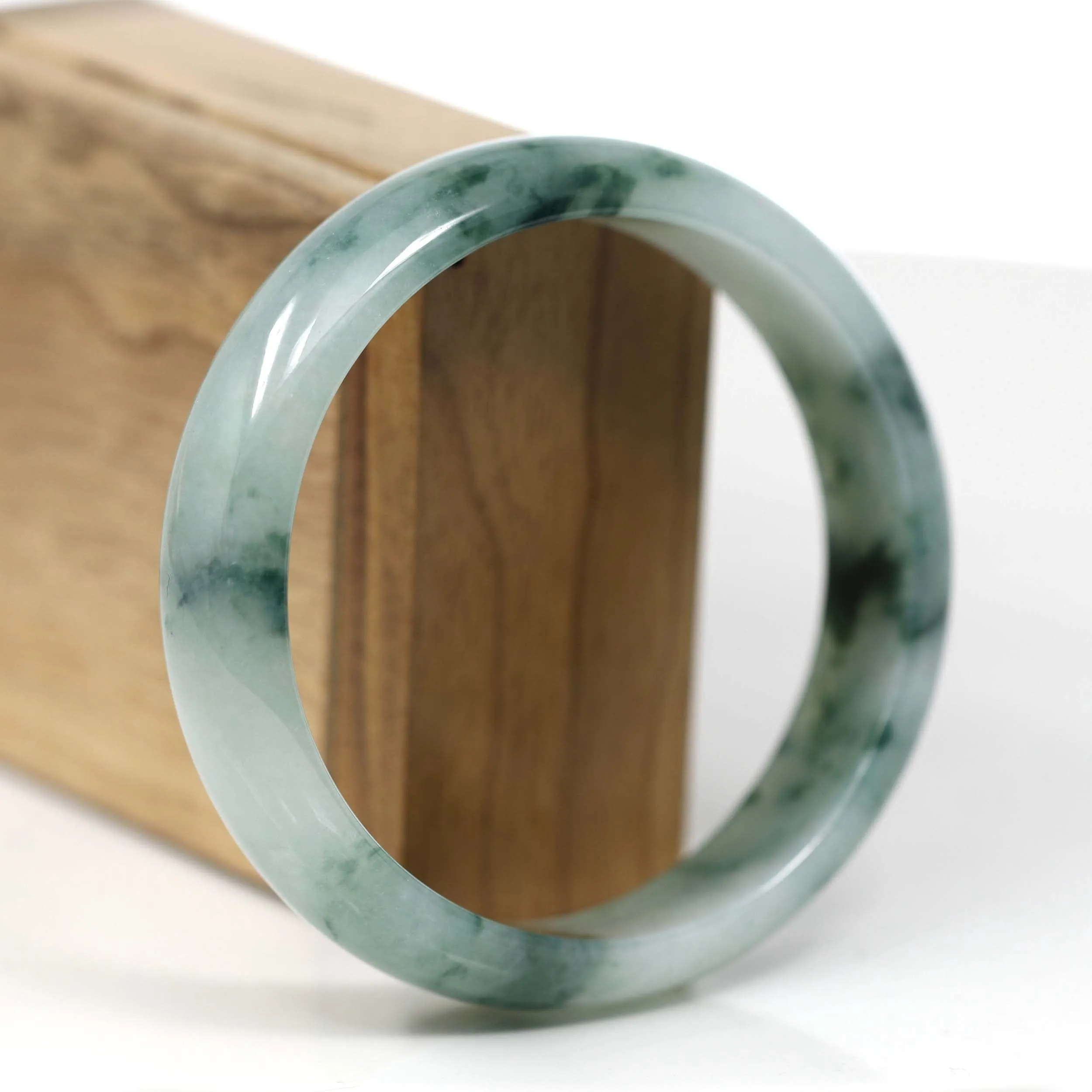 Baikalla "Classic Bangle" Ice Blue Green Natural Burmese Jadeite Jade Bangle (62.42 mm) T178