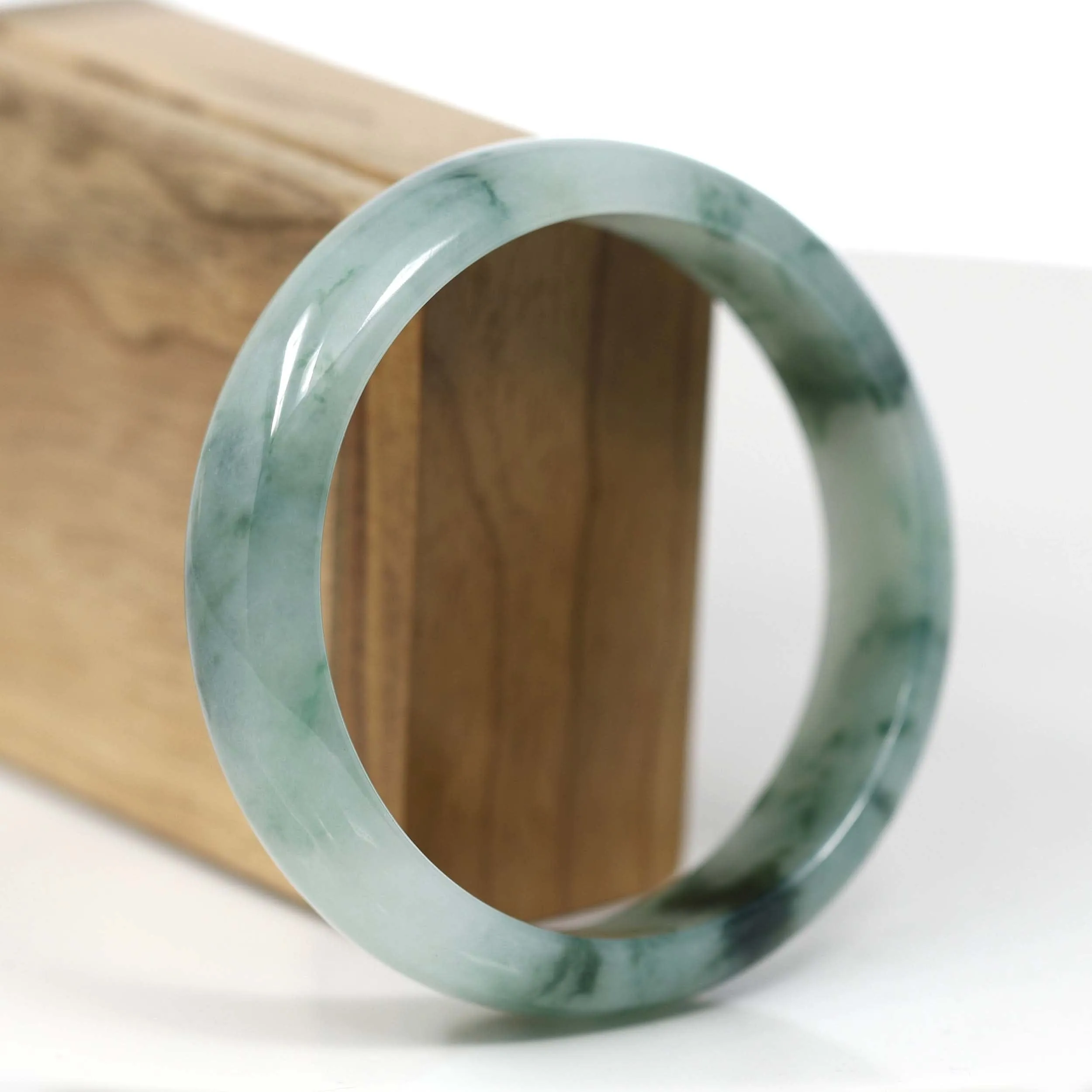 Baikalla "Classic Bangle" Ice Blue Green Natural Burmese Jadeite Jade Bangle (62.42 mm) T178