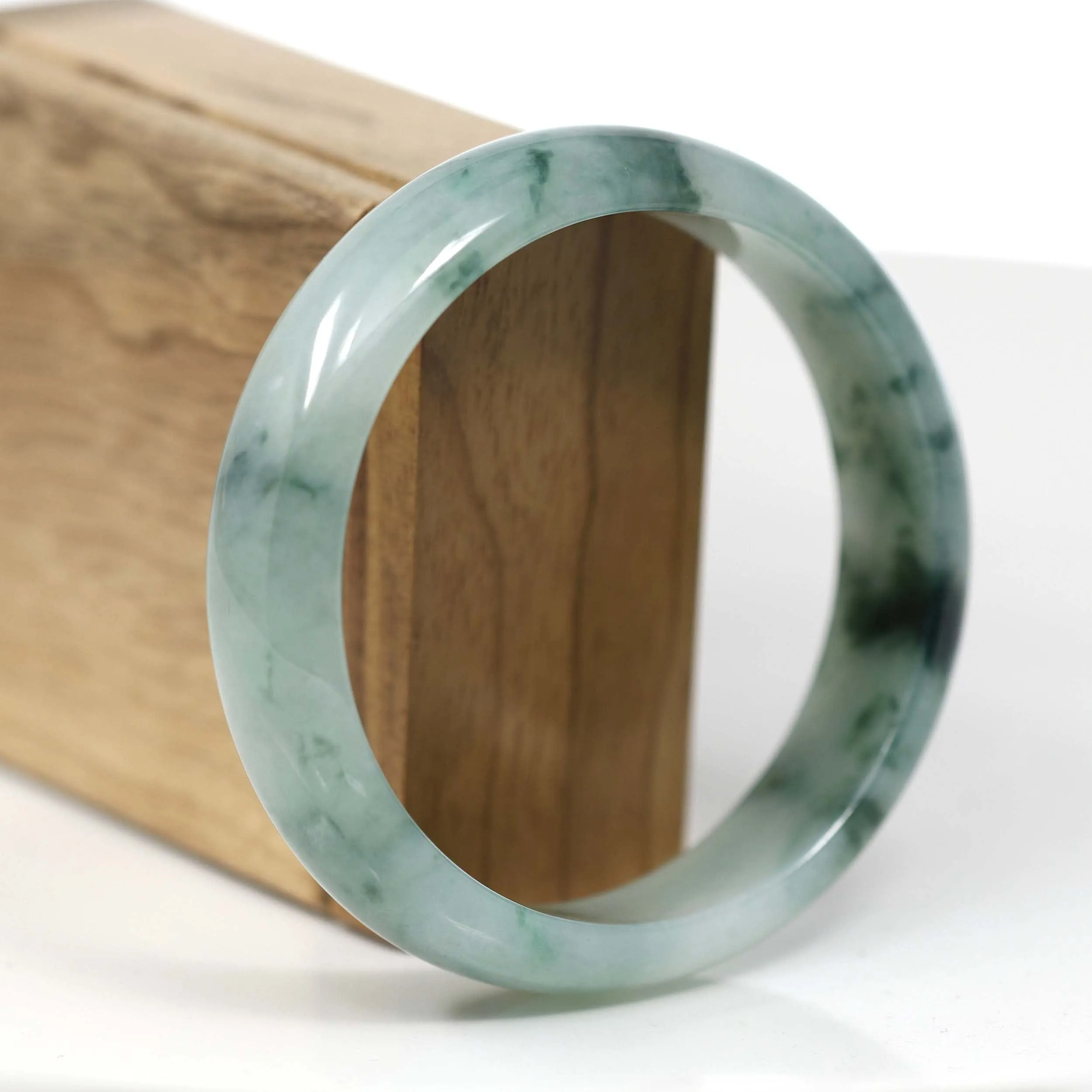 Baikalla "Classic Bangle" Ice Blue Green Natural Burmese Jadeite Jade Bangle (62.42 mm) T178