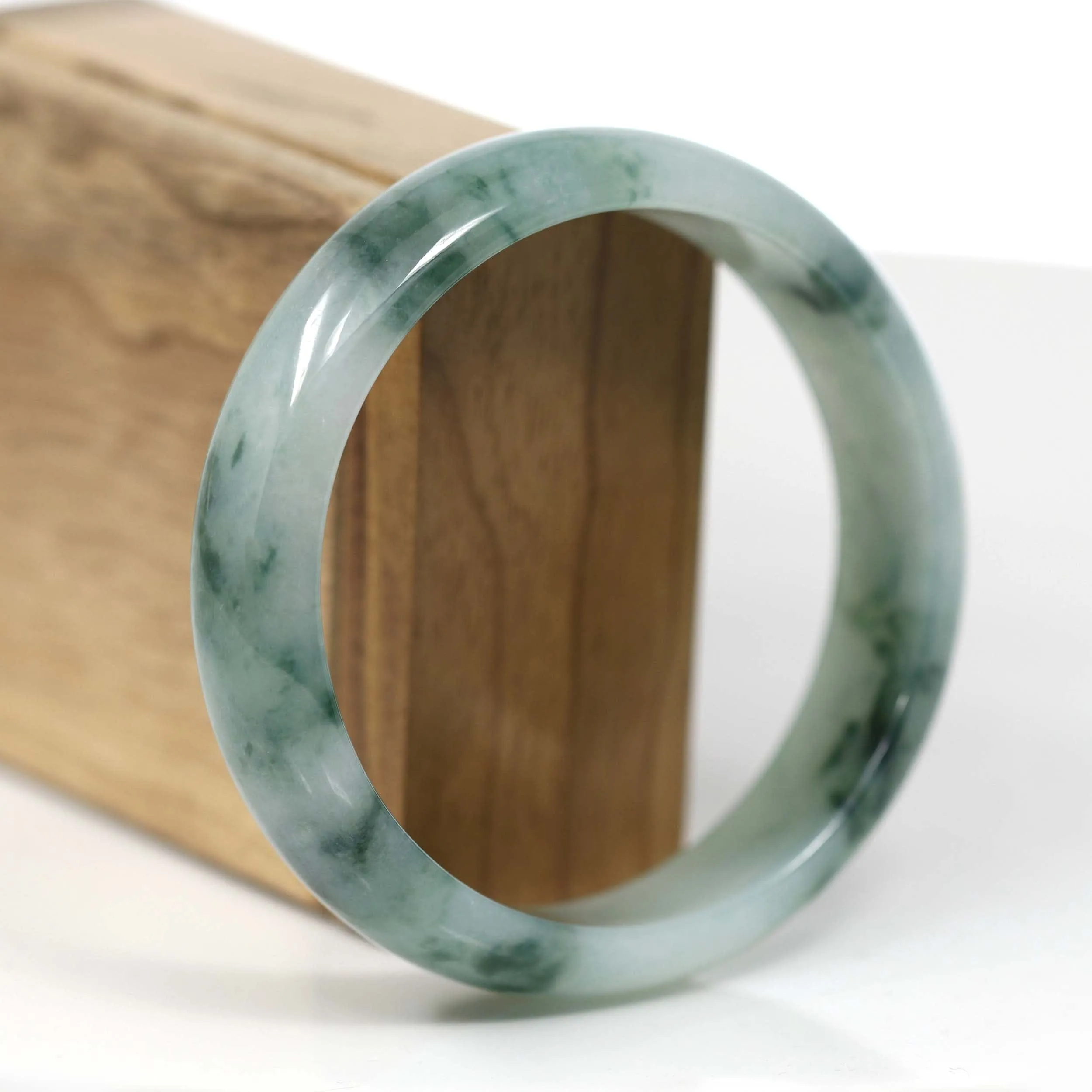 Baikalla "Classic Bangle" Ice Blue Green Natural Burmese Jadeite Jade Bangle (62.42 mm) T178