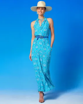 Bailey Halterneck Maxi Dress in Turquoise Baroque Florals