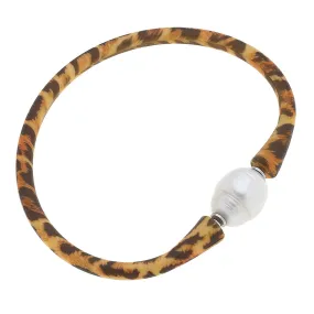 Bali Freshwater Pearl Silicone Bracelet in Leopard Print