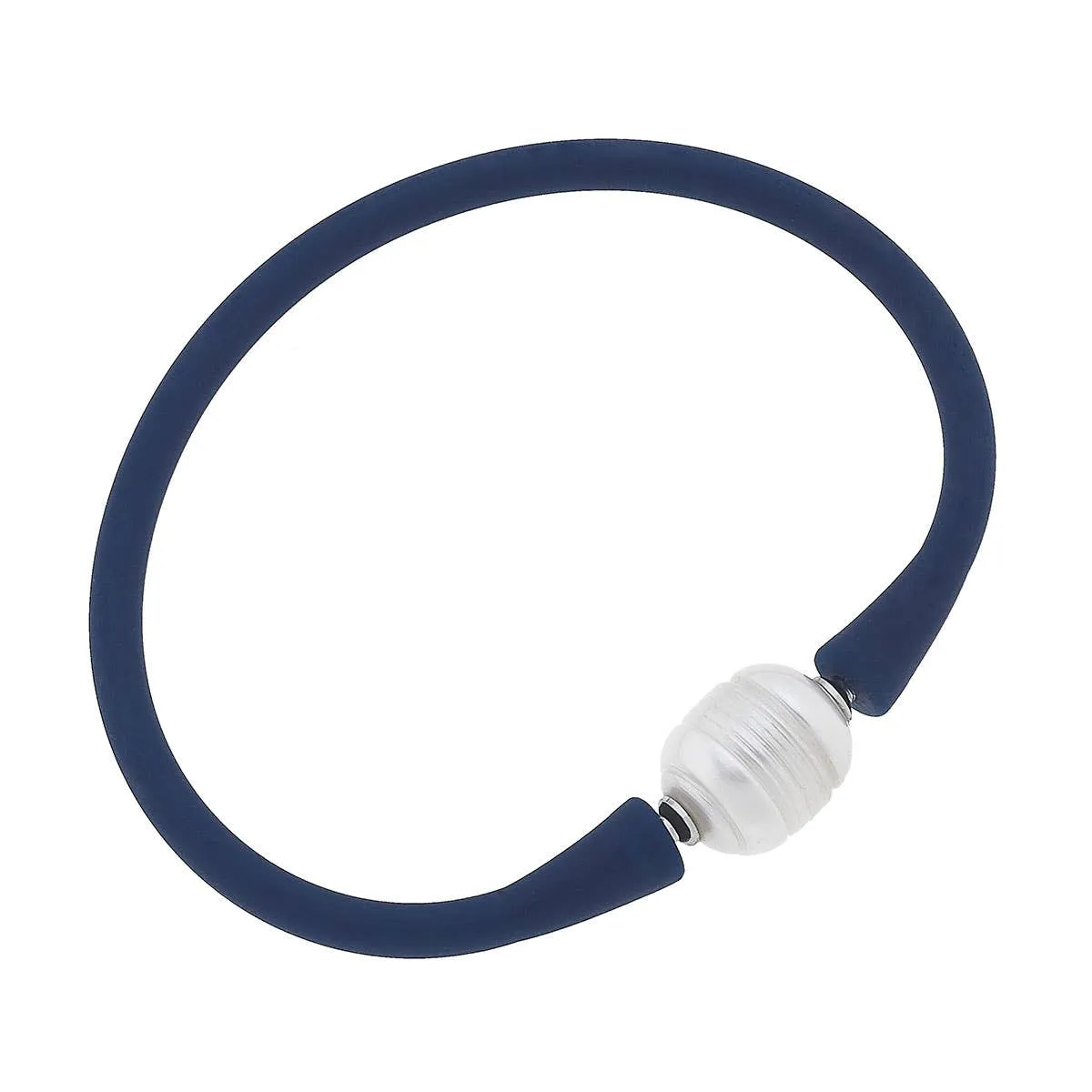 Bali Freshwater Pearl Silicone Bracelet in Navy