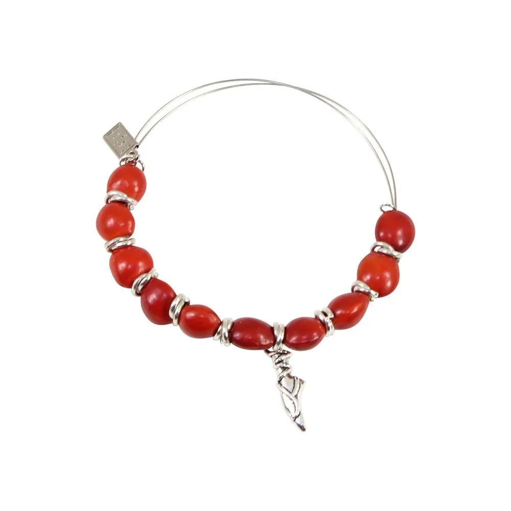 Ballerina Dancer Charm Adjustable Bangle/Bracelet for Women w/Huayruro Red Seed Beads