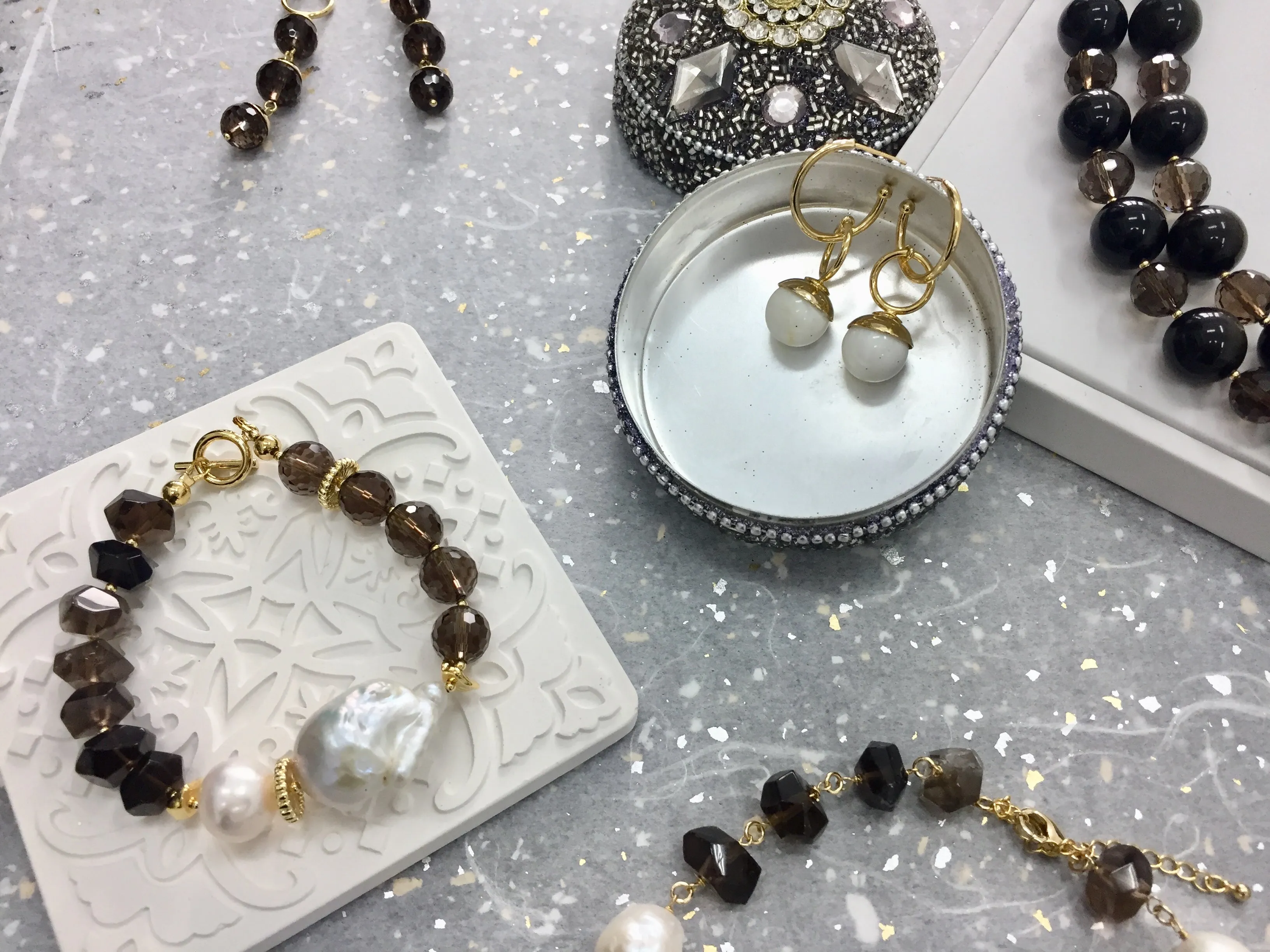 Baroque Pearl With Smoky Quartz Bracelet AB006