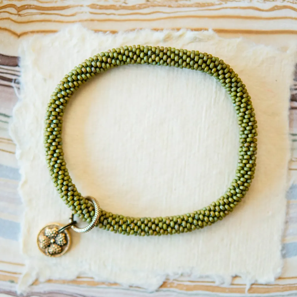Beaded Bangle   Clover Charm
