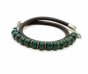 Black Pearl Creations Chrysocolle and Leather Double Pearl Bracelet