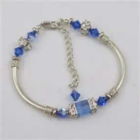 Blue Crystal and Silver Bangle Bracelet