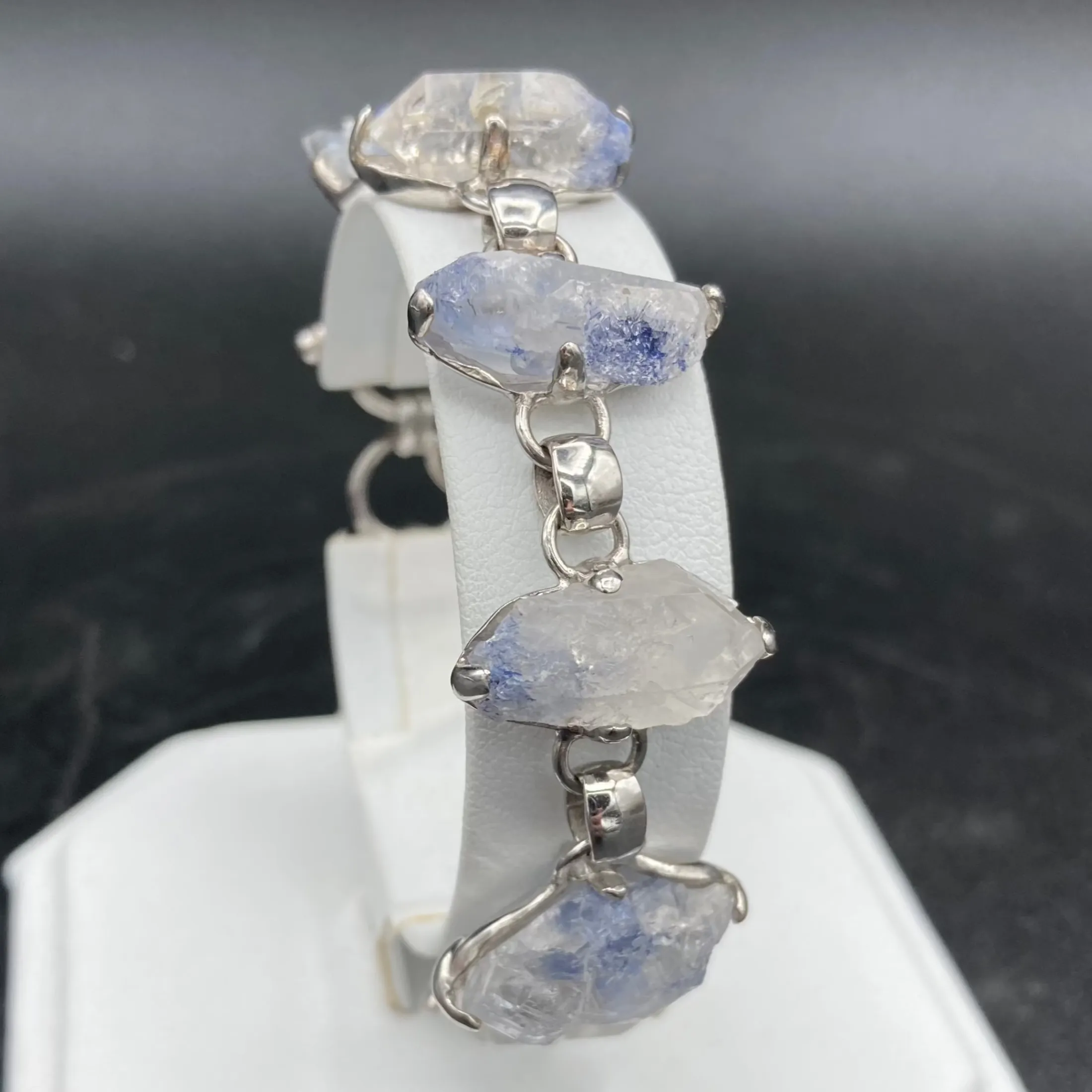 Blue Dumortierite Quartz Crystal Sterling Silver Bracelet