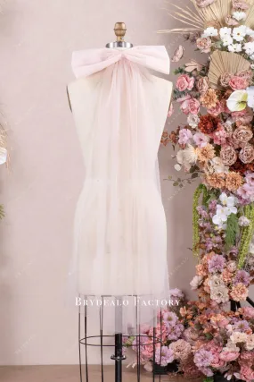 Blushing Pink Bowknot Two-tier Tulle Wedding Veil