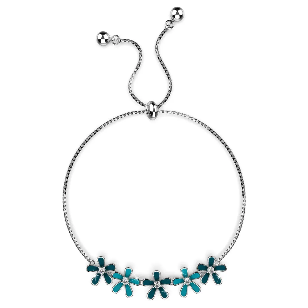 Boxed Petalia Turquoise Blue Ring and Bracelet Featured SWAROVSKI Crystals in White Gold
