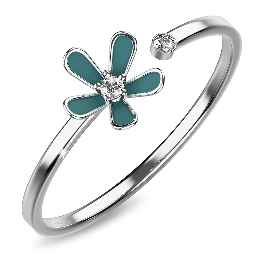 Boxed Petalia Turquoise Blue Ring and Bracelet Featured SWAROVSKI Crystals in White Gold