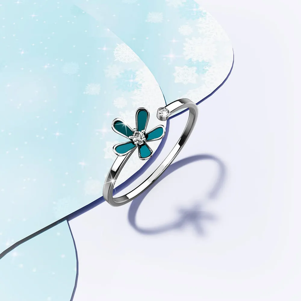 Boxed Petalia Turquoise Blue Ring and Bracelet Featured SWAROVSKI Crystals in White Gold