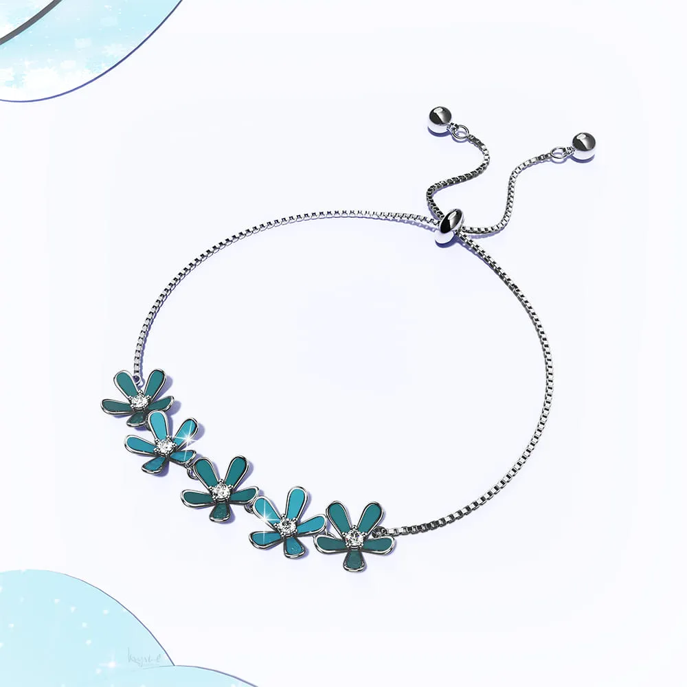 Boxed Petalia Turquoise Blue Ring and Bracelet Featured SWAROVSKI Crystals in White Gold