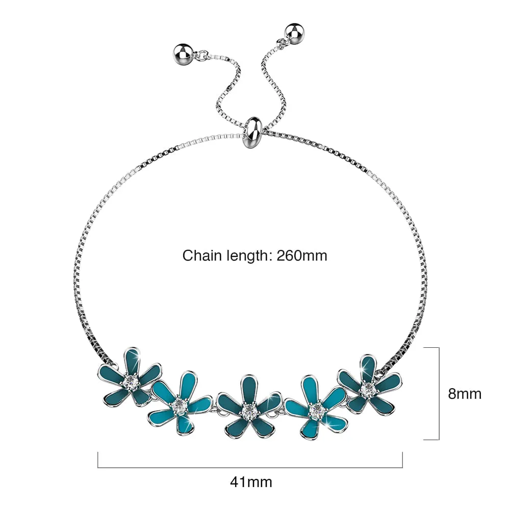 Boxed Petalia Turquoise Blue Ring and Bracelet Featured SWAROVSKI Crystals in White Gold