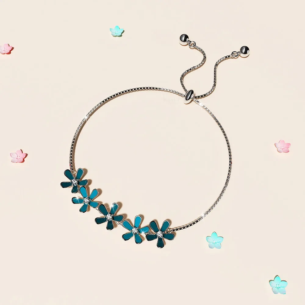 Boxed Petalia Turquoise Blue Ring and Bracelet Featured SWAROVSKI Crystals in White Gold