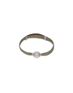 Circa Adjustable green elastic bracelet of silver threads with Simulated Organic White Round Pearl of 10mm